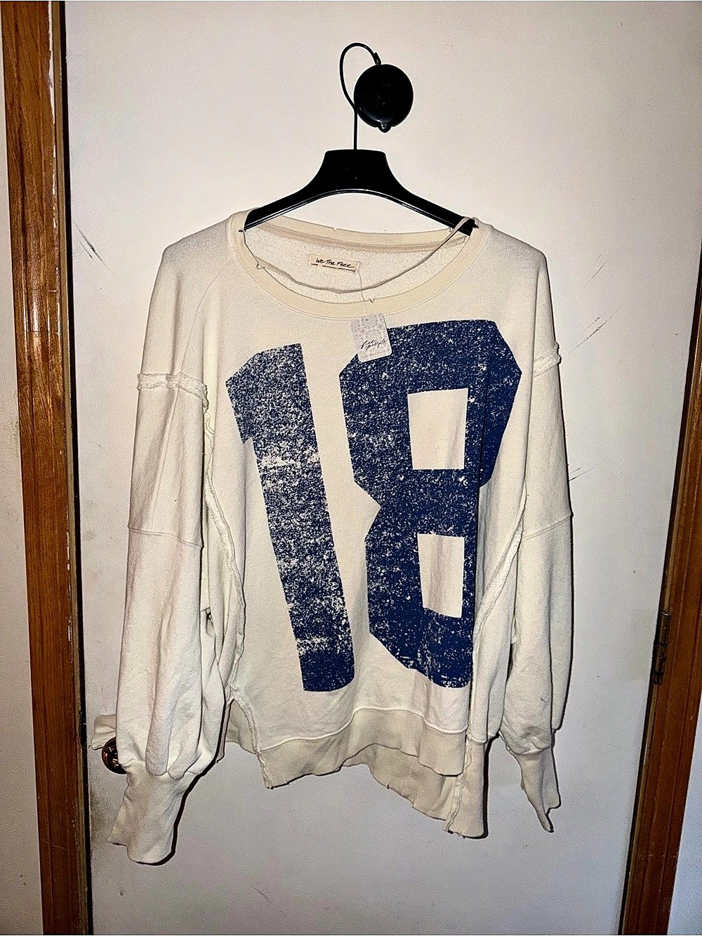 We The Free 1978 Pullover Graphic Pullover in Cream & Blue Size Large NWT